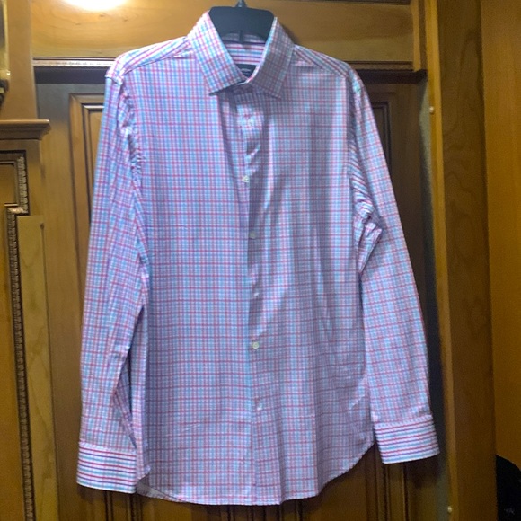 NWOT Bugatchi OoohCotton Tech Grid Print Button-Up Shirt Size Small